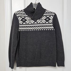 Osh Kosh B'gosh Fair Isle Sweater Boys Sz 10-12 Gray White Mock Neck EUC